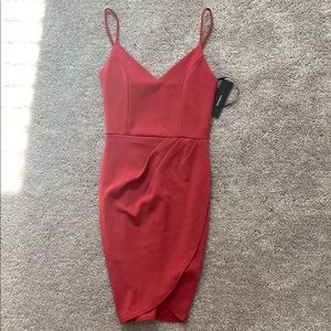 Lulu's Orange and Pink Asymmetrical Ruched Mini Dress